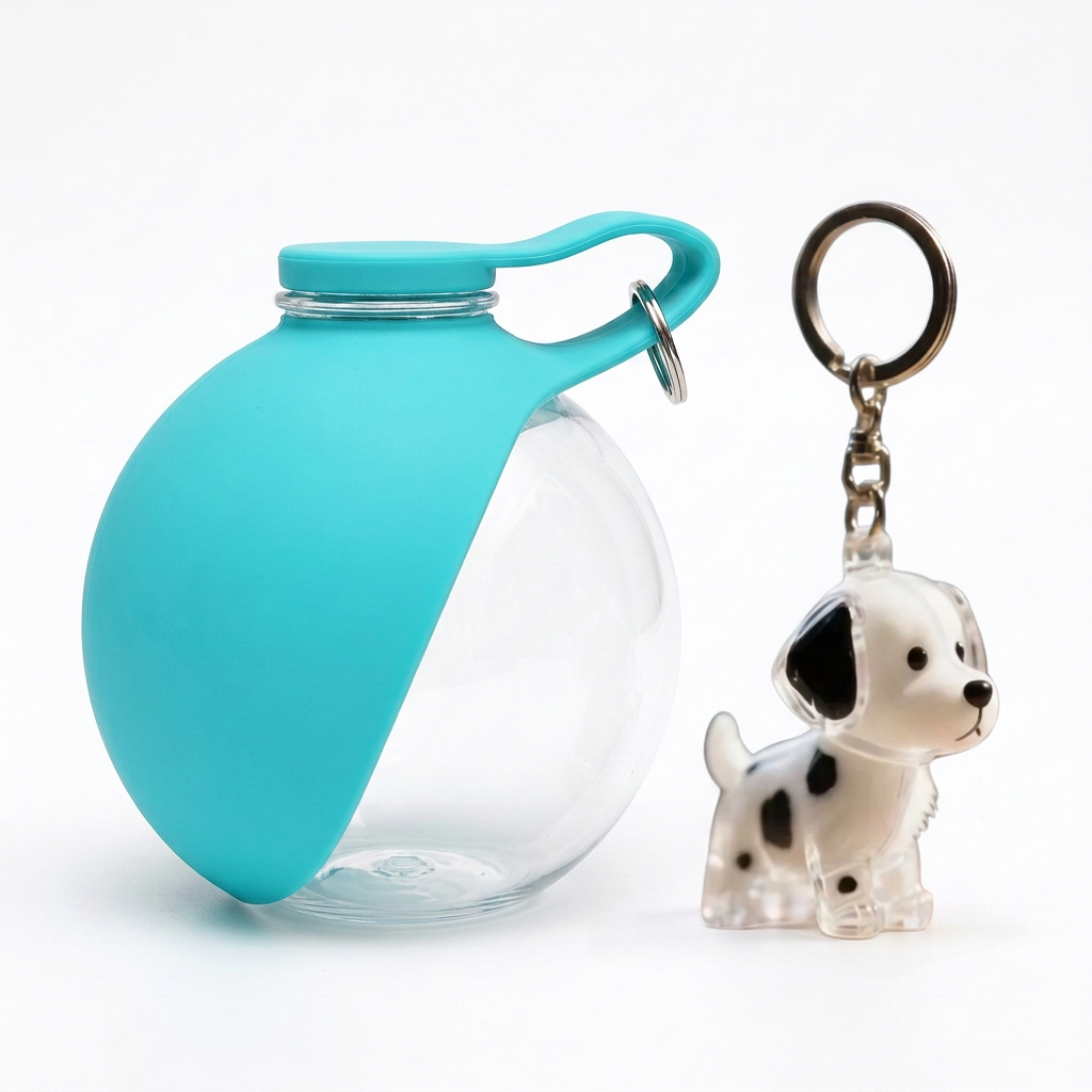 Pack de paseo: botella + llavero de perro