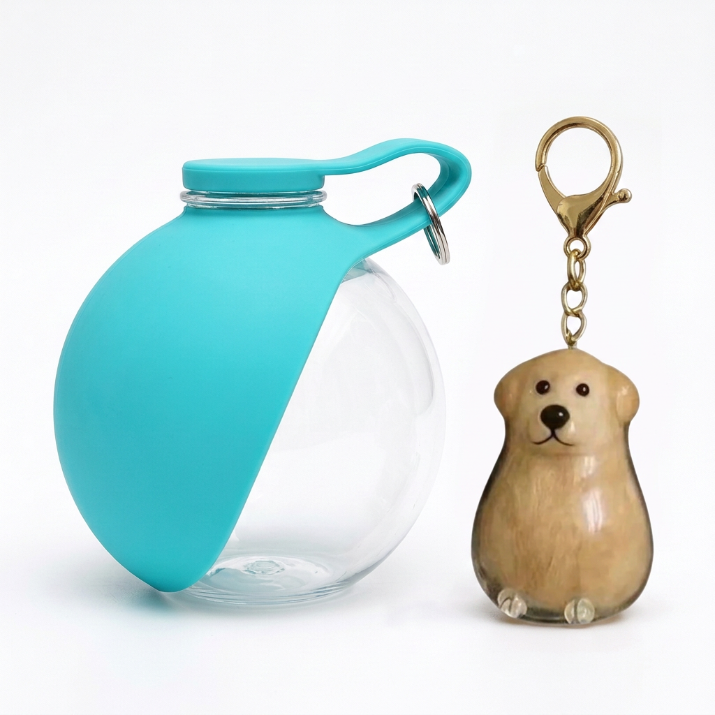 Botella azul turquesa con llavero Golden Retriever