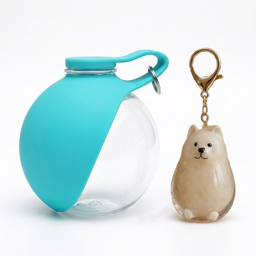 Botella azul turquesa con llavero Samoyedo