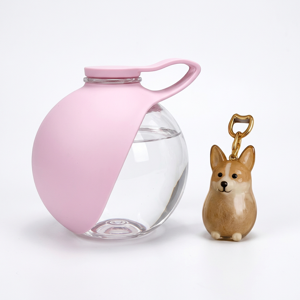 Botella rosa con llavero corgi