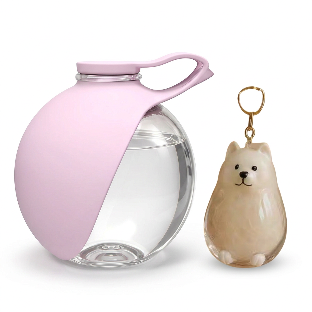 Botella rosa con llavero Samoyedo