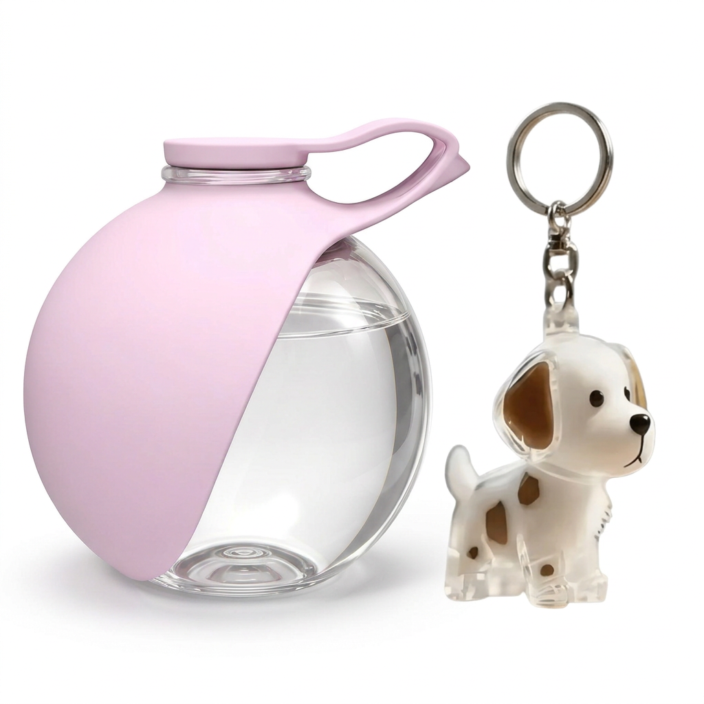 Pack de paseo: botella + llavero de perro