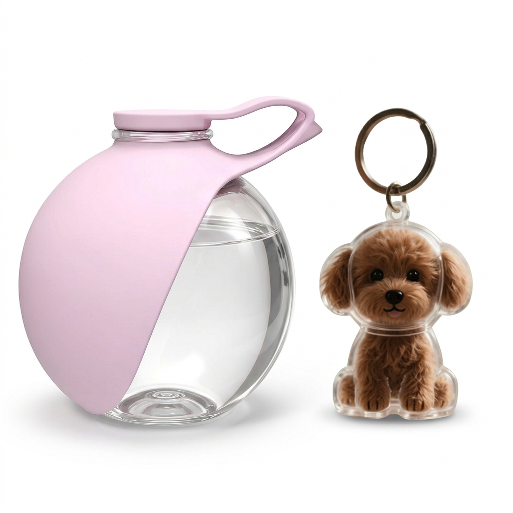 Pack de paseo: botella + llavero de perro