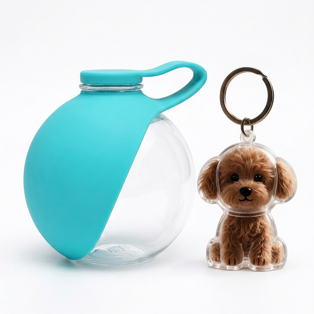 Pack de paseo: botella + llavero de perro